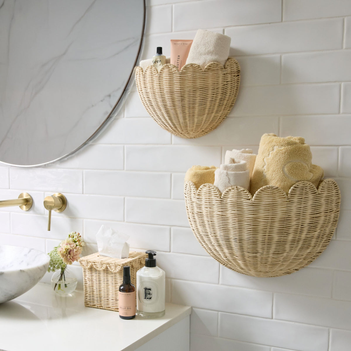 Lola Scalloped Wall Basket, Handmade & Natural by BEBE BASK – BEBE