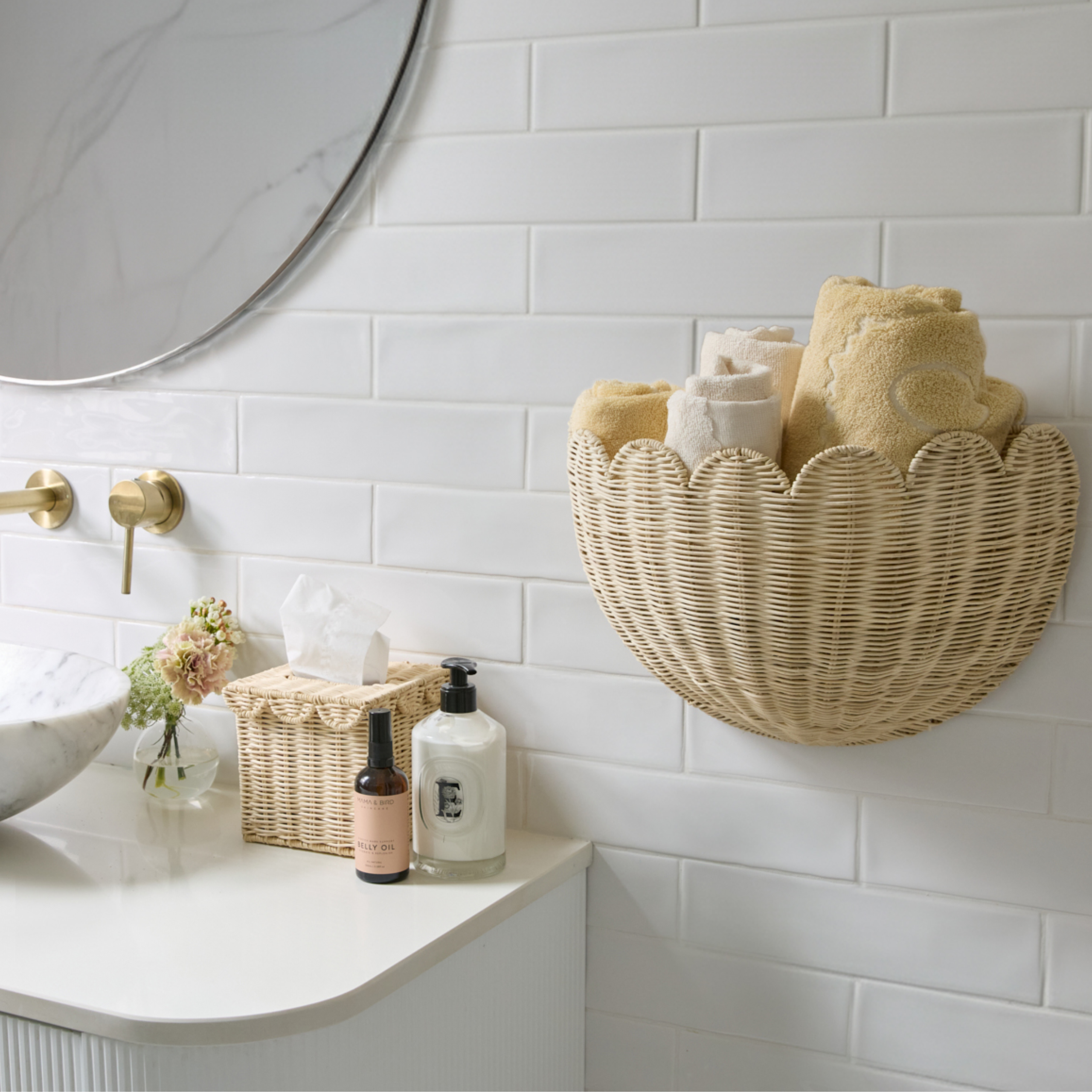 Lola scalloped wall storage basket, Handmade & Natural by BEBE