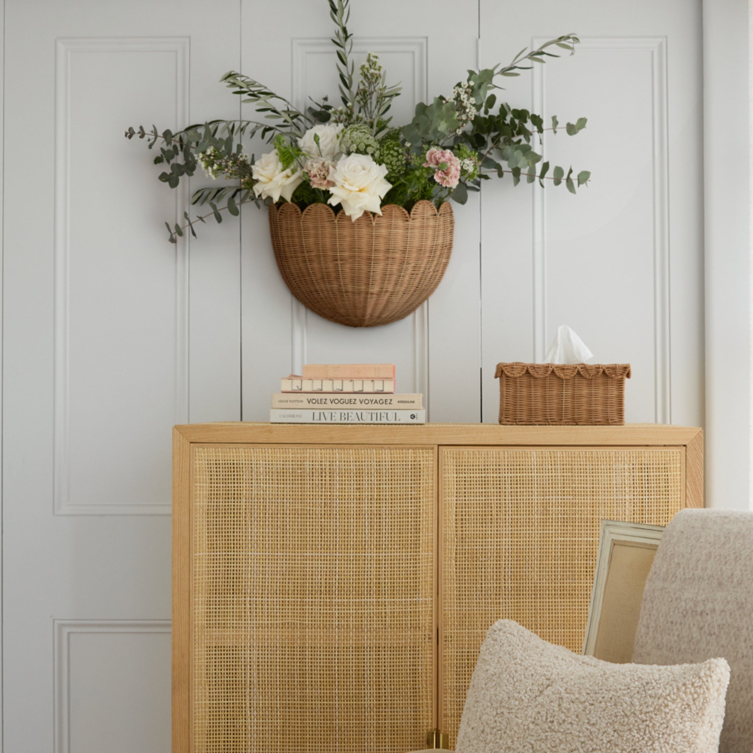 Lola scalloped wall storage basket, Handmade & Natural by BEBE