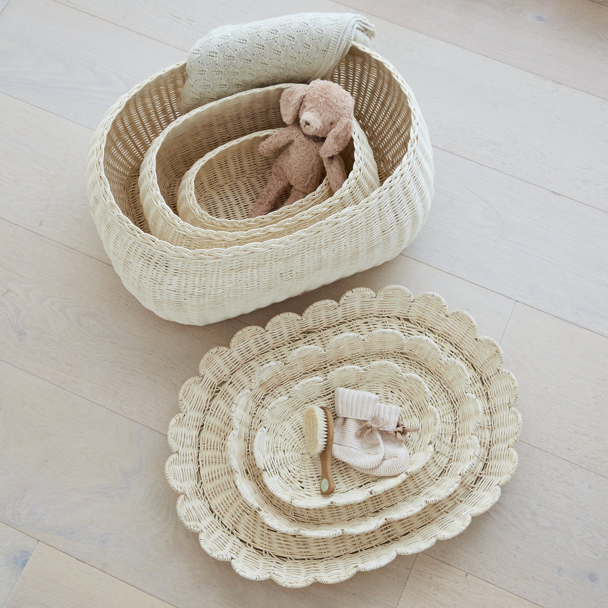 FAUNA Trio Rattan Scallop Basket Set