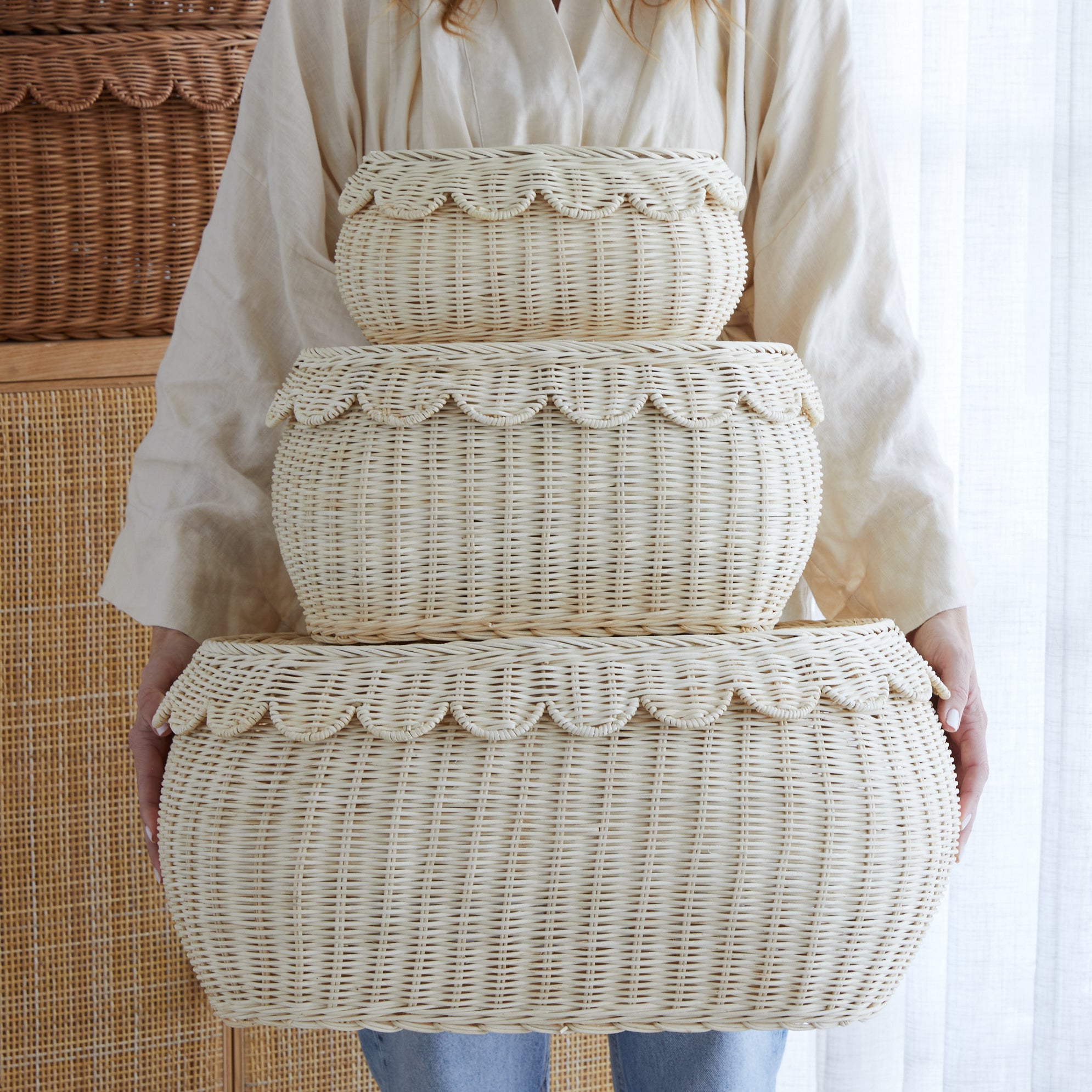 FAUNA Trio Rattan Scallop Basket Set