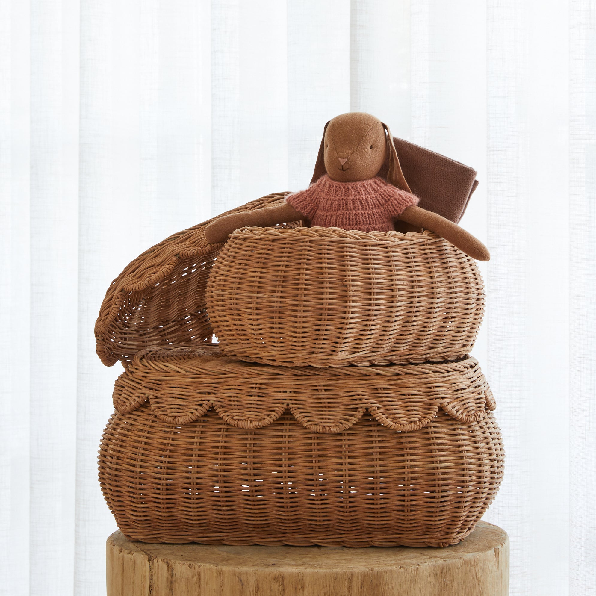 FLORA scalloped basket set mocca