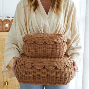 FLORA scalloped basket set mocca